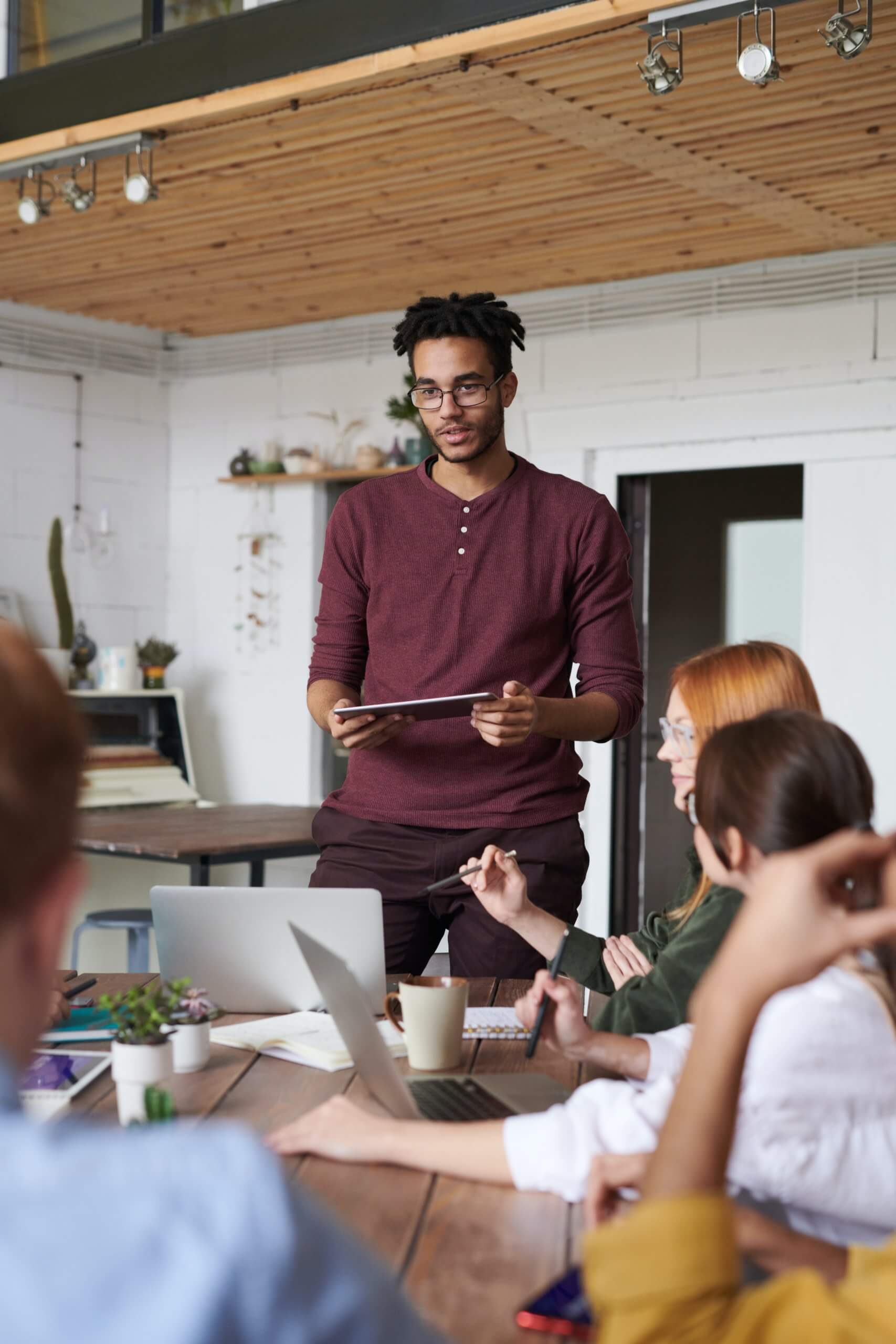 black male employee in leadership mentoring discussion