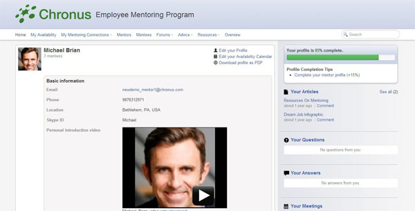 Users can enhance mentor and mentee matching with videos embedded in the profile.