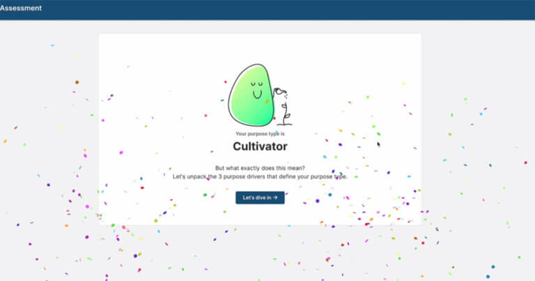 Your Purpose archetype is screen from the Chronus Purpose Assessment, depicting the 'Cultivator' archetype