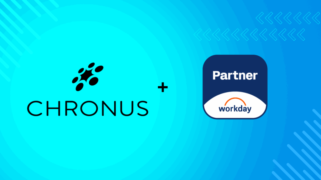 Chronus logo and workday partner logo on blue screen
