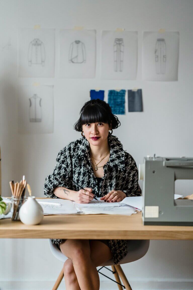Female employee sitting at her desk