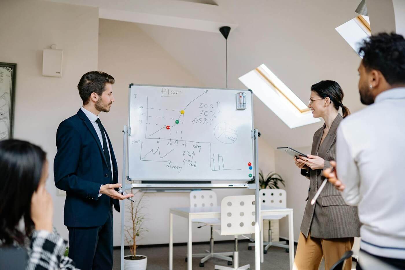 Colleagues attend a business meeting